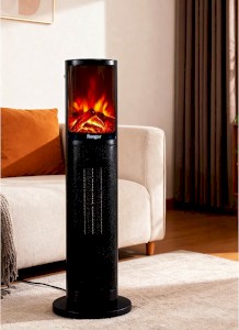 Hoogar German Oben Black Series Seramik Kule Tipi Fanlı Isıtıcı Dijital Ekran Şömine Efektli Uzaktan Kumandalı