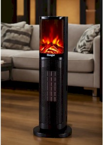 Hoogar German Oben Black Series Seramik Kule Tipi Fanlı Isıtıcı Dijital Ekran Şömine Efektli Uzaktan Kumandalı